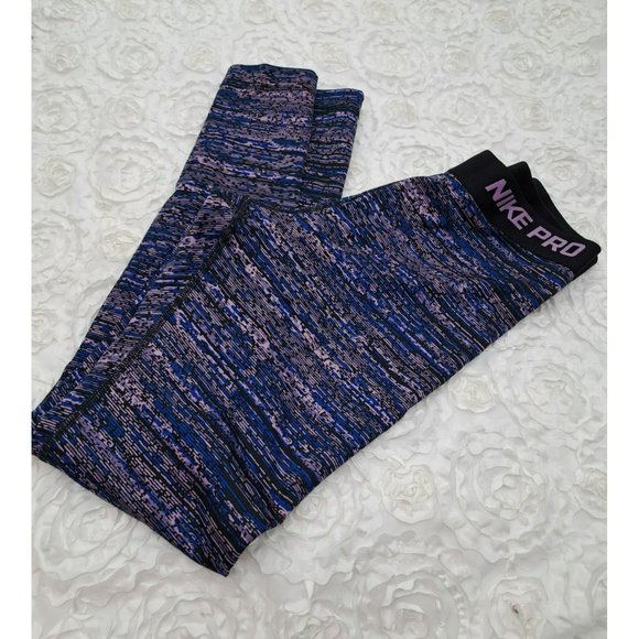 NIKE PRO Dri Fit‎ Purple blue print leggings NWOT MED - Picture 1 of 6